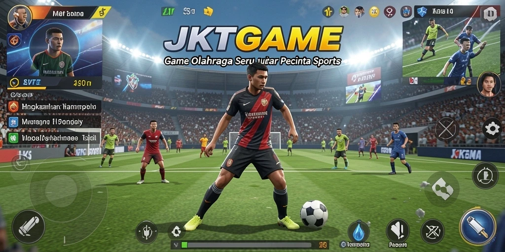 Screenshot gameplay JKTGAME menampilkan aksi seru di lapangan.