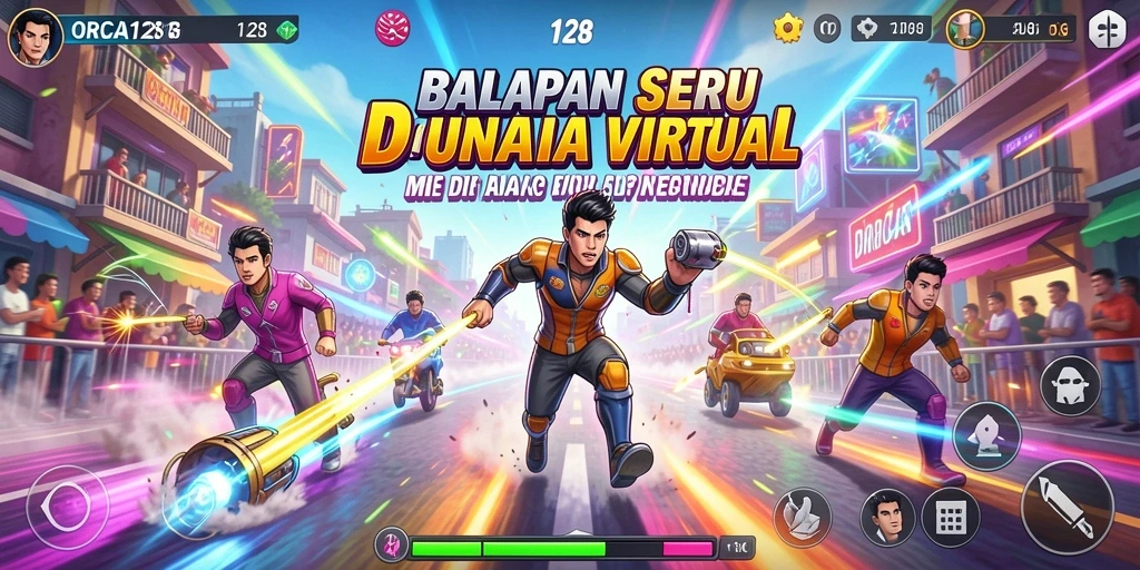 Gameplay balapan intens di ORCA128 dengan berbagai kendaraan.