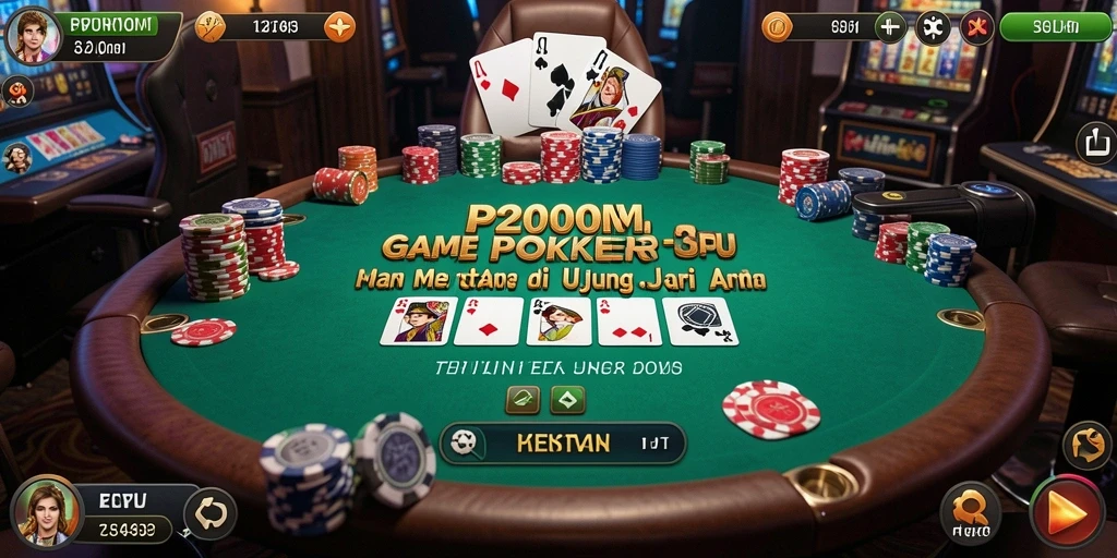 Screenshot gameplay P200M menampilkan suasana poker yang mendebarkan.