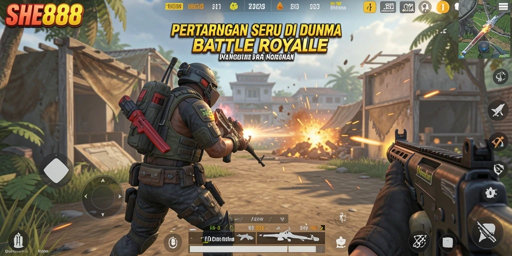 Tampilan seru dari gameplay Battle Royale dalam SHE888.
